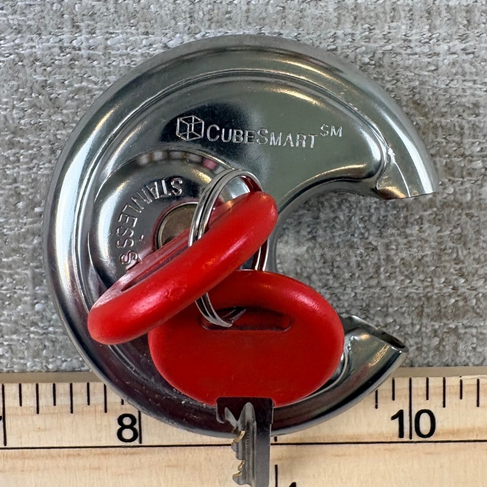 CubeSmart Stainless Steel Disc Padlock 2 Keys Hardened Shackle Storage Unit